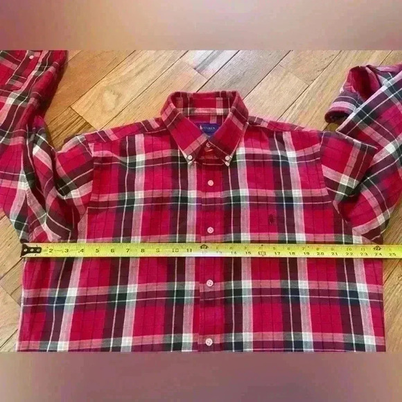 Ralph Lauren Flannel Button Down Collared Shirt Red White Black Plaid Mens Sz L - Picture 12 of 14